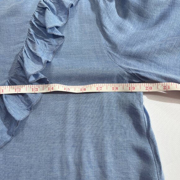 Zara Denim Ruffle Blouse w/ Balloon Sleeves - M - Picture 9 of 11